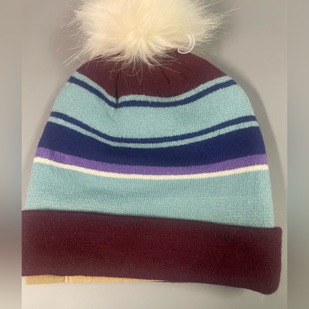 Home Free Arkansas Purple Striped Pom Beanie NWT - Picture 4 of 4